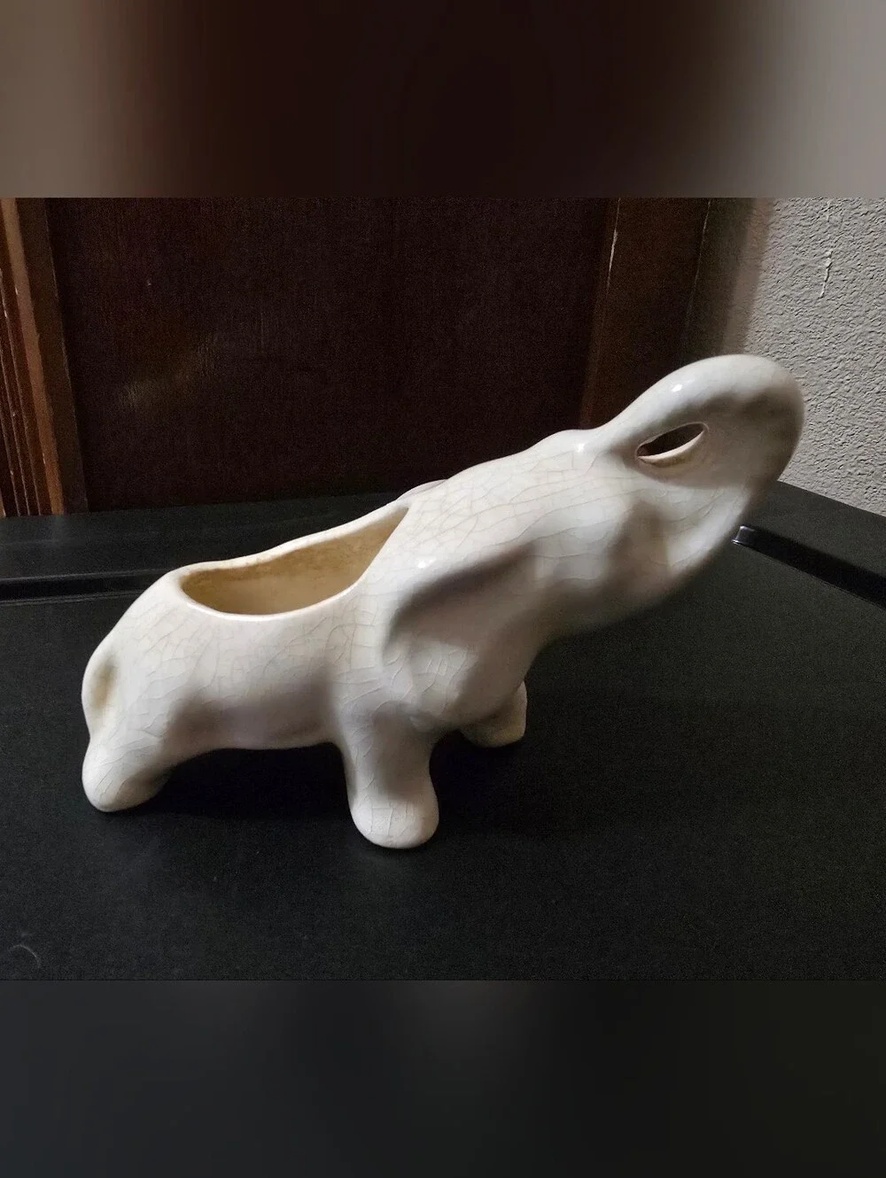 Vintage Ceramic Elephant Planter - Cream Decorative Accent